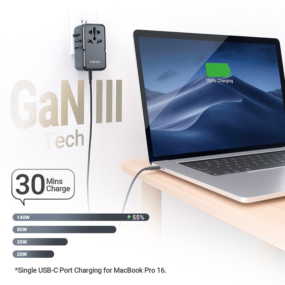 Adaptor Universal de Călătorie MINIX TP140 140W, 3*USB-C 1*USB-A
