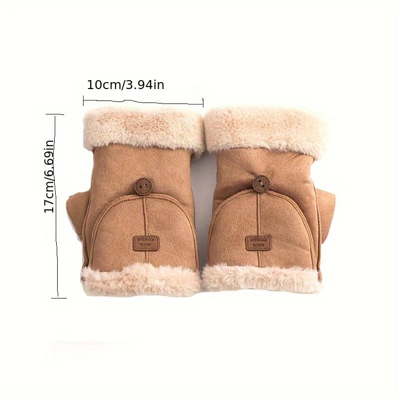 Women's suede gloves, warm thickened half finger, button closure, knitted ski gloves for women, winter sports equipment