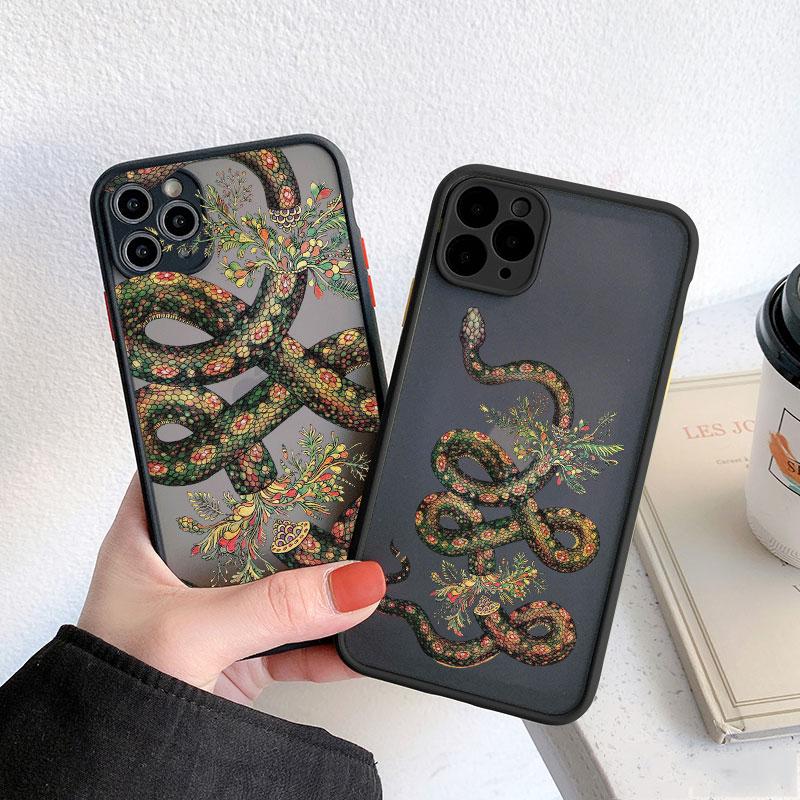 Snake Graphic Flower Phone Case For iPhone 13 Mini 12 11 Pro Max 16 15 14 Pro Max XS XR X 7 8 Plus SE2 Shockproof Matte Covers