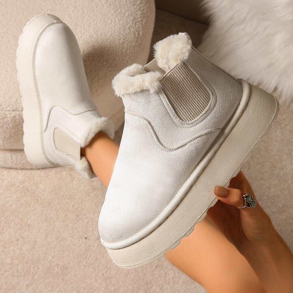 Damen Schneestiefel in Überweite, Plateau-Stiefeletten mit elastischem Schaft, Winter-Knöchelstiefel für Damen in Unifarbe