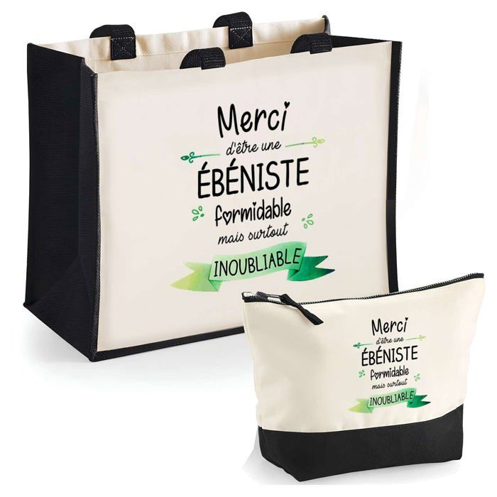 Coffret - PLANETEE - Duo cabas jute et trousse Merci Ébéniste Inoubliable - Jute & coton - Fabriqué en France - DTF