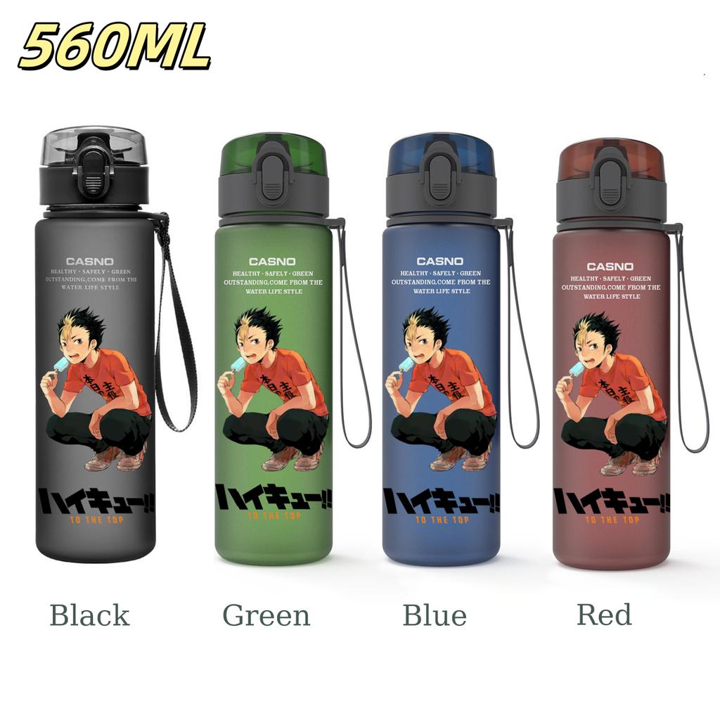 Anime Haikyuu Sports Water Bottle Leak Proof Frosted Plastic Cup Portable Rope Fitness Outdoor Travel 560ML with for Kid Friendly Entertaining Fun