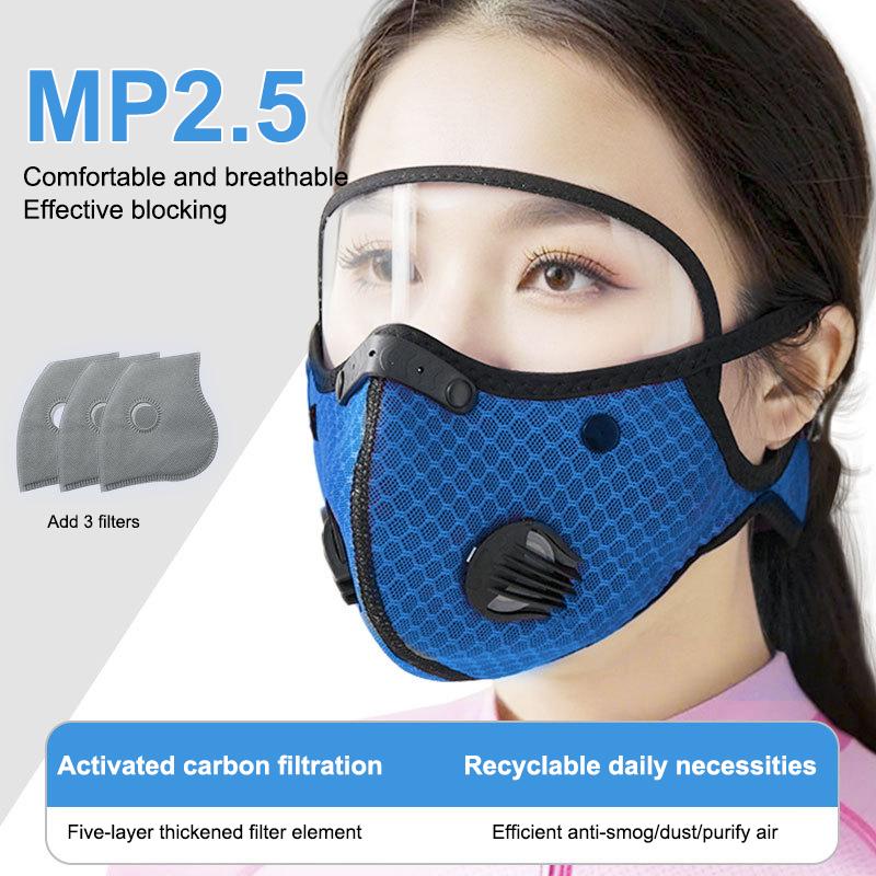 Fahrrad Gesichtsmaske mit Filter Brille Staubmaske Sport Waschbar Wiederverwendbar Gesichtsmaske für Männer Bandana Aktivkohlefilter