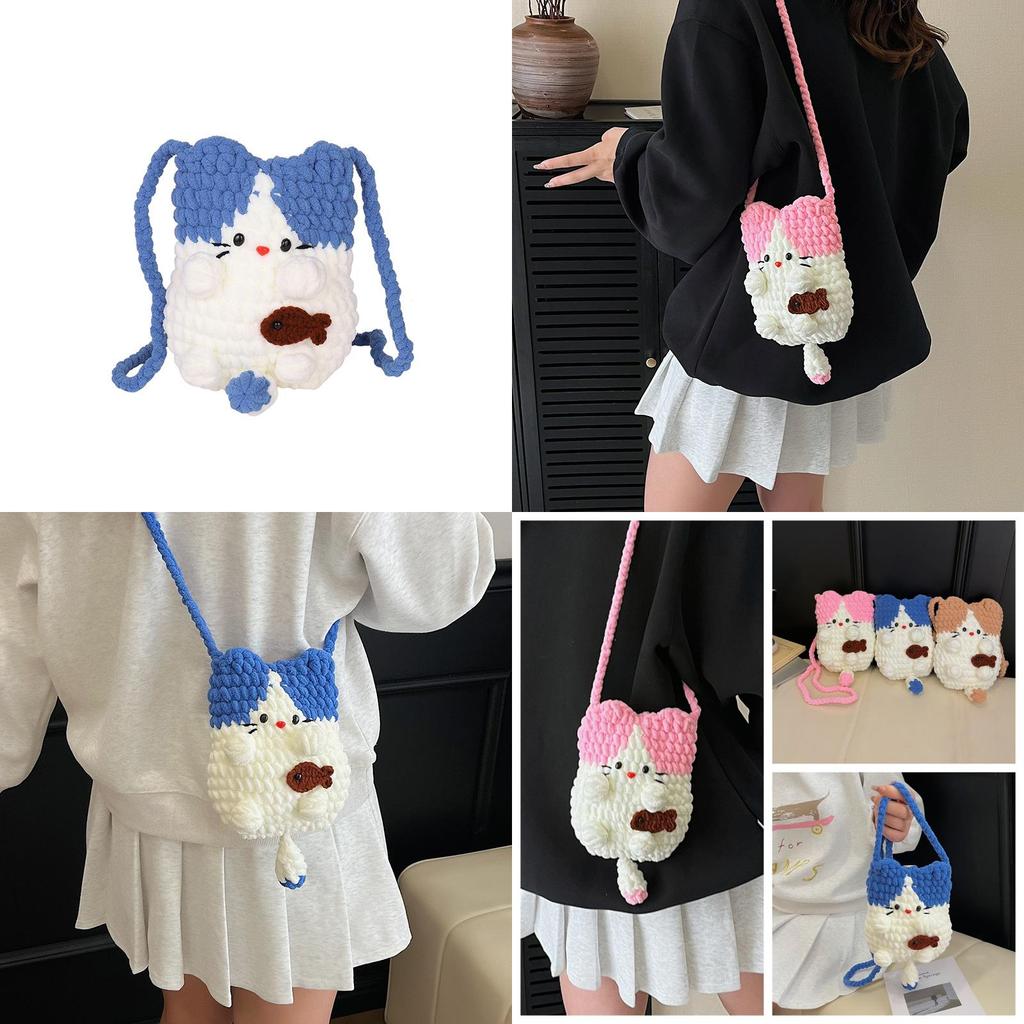 Cute Girl Wool Knit Crossbody Bag With Breathable Animal Pattern For Daily Use
