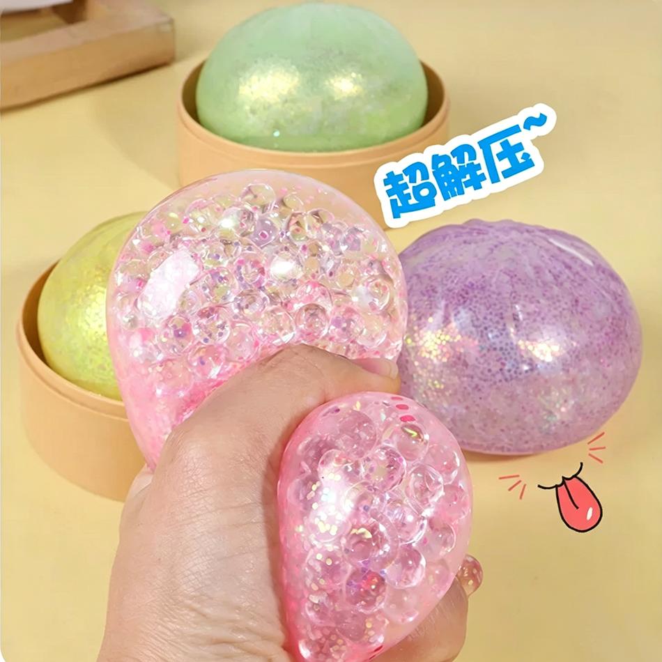 Random 1Pcs Realistic Dumpling Squeeze Toy With Bamboo Steamer Soft Tpr Dough Ball Decompression Fidget Toy Creative Funny Gift