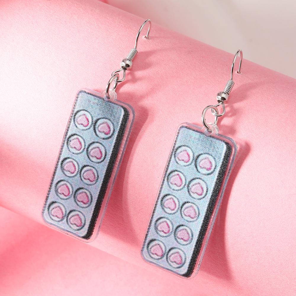 Quirky Heart-Shaped Pill & Thermometer Earrings - Pink Acrylic