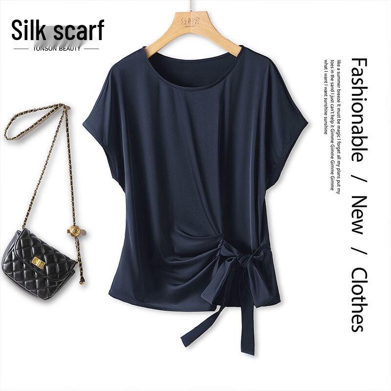 Women s Round Neck Short Sleeve T-Shirt with Bowknot Detail S