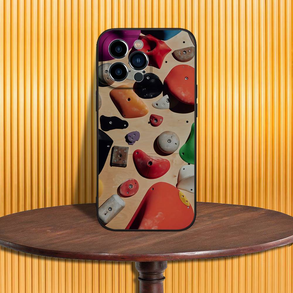 Rock Climbing Wall Phone Case For iPhone 17,16,15,14,13,12,11,Pro,Max,Plus,X,XS,SE4,E,Mini,Soft Black Case