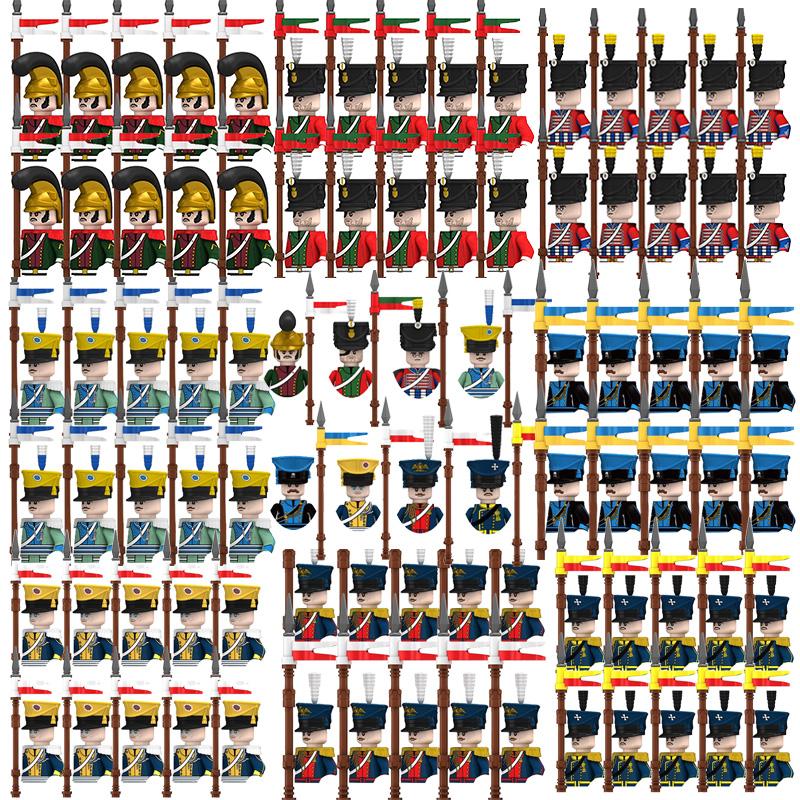 10Pcs/lots Napoleon Wars Military Figures Sets Heavy Cavalry Commander Soldier Weapon Assembly Model Childrens Toys Holiday Gift