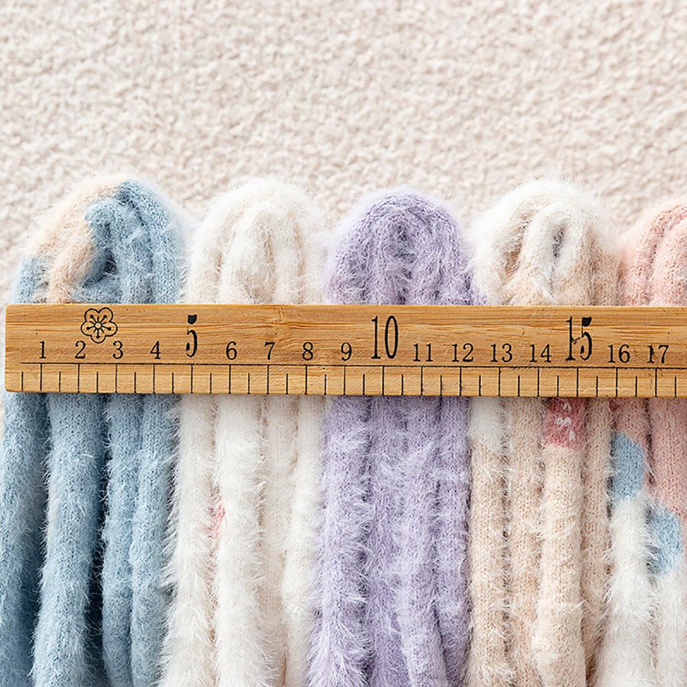 Autumn Winter Cute Rabbits Coral Fleece Socks For Women Soft Thermal Middle Tube Socks Couple Home Floor Sleeping Crew Socks