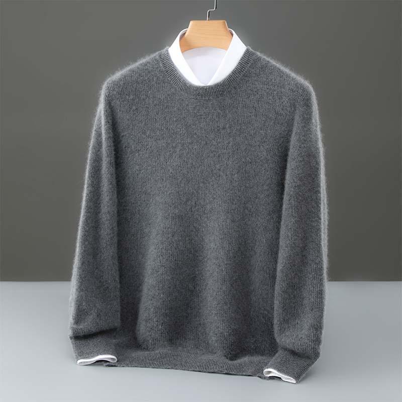 Men's Round Neck Thickened Business Pullover – 100% Australian Wool Cashmere Base Layer for Autumn/Winter.