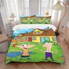 Set Lenzuola 3 Pezzi Phineas Ferb Backyard Fun Print, Copripiumino con 2 Federe, Regalo di Compleanno per la Casa