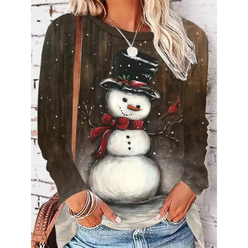 European and American Style Foreign Trade Women's Clothing Spring and Autumn New Casual Versatile High-quality Printed Long-sleeved T-shirt