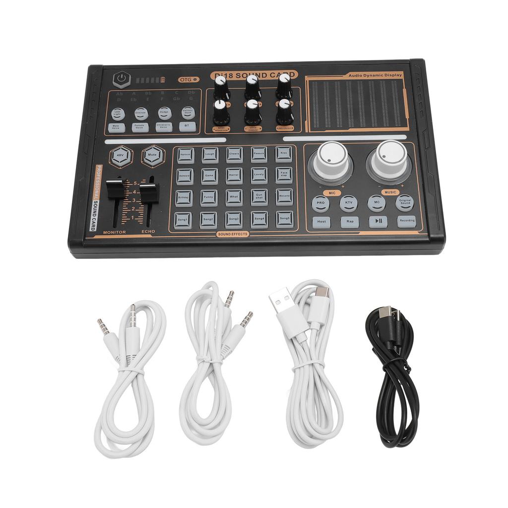 Sound Mixer Multi Sound Effects Noise Reduction Colorful Lights DJ18 Bluetooth Live Sound Card for 4