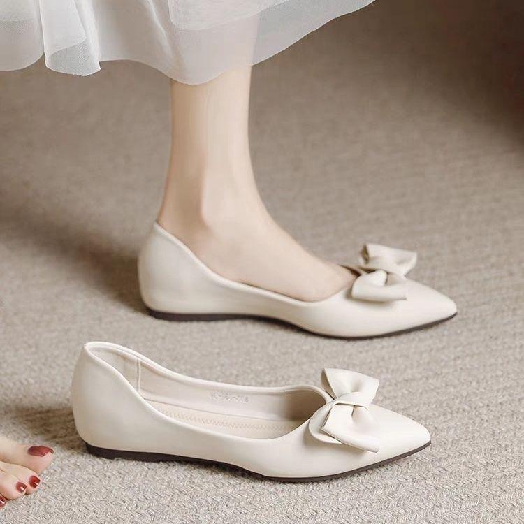 Beautiful single shoes, shallow mouth bow, pointed head, gentle wind, maternity shoes, flat shoes, super soft fairy French