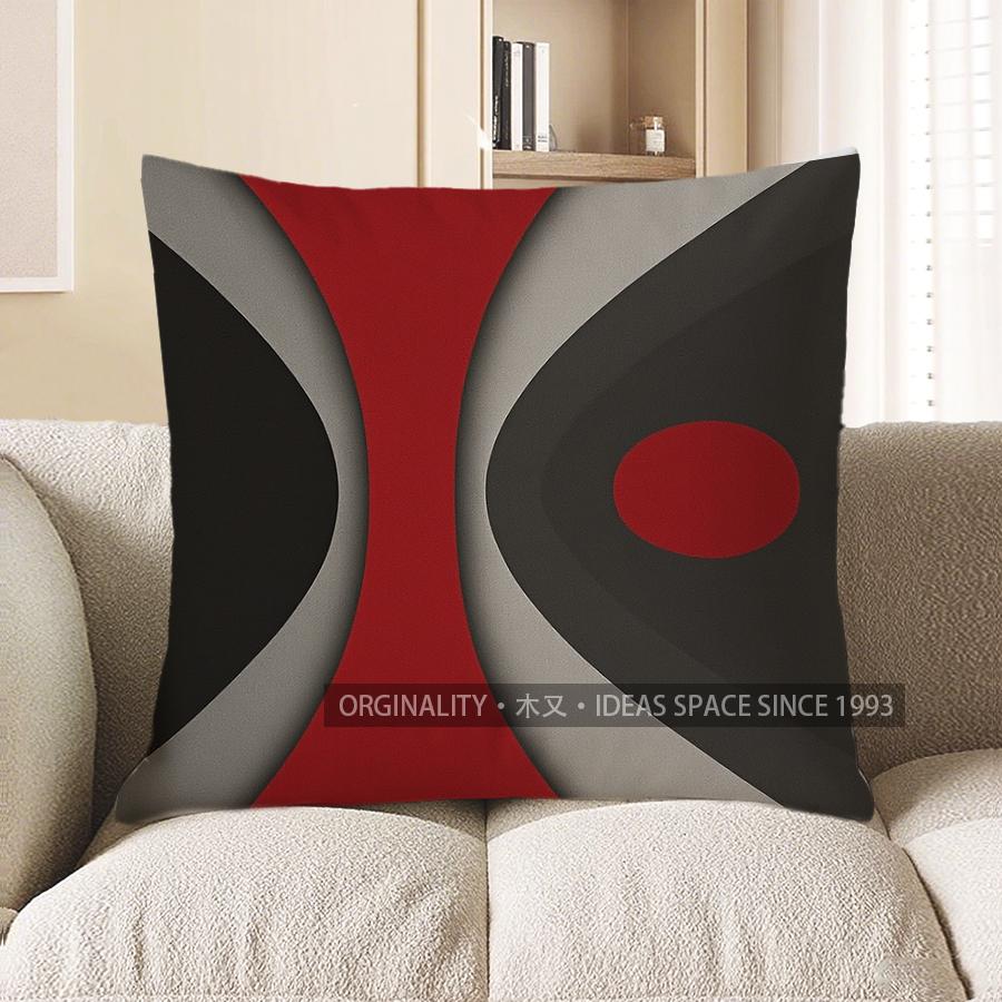 Home Decor Abstract Red & Black Geometric Pattern Pillow Pattern Cushion Cover Suitable For Sofa Bedroom Car Pillow Cover
