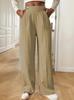 Elegante High-Waist Fließende Bodenlange Damenhose - Lockerer Gerader Schnitt, Unifarben, 2025 Design