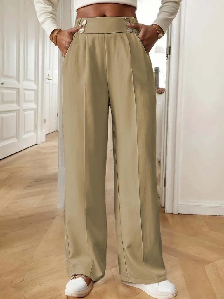 Elegante High-Waist Fließende Bodenlange Damenhose - Lockerer Gerader Schnitt, Unifarben, 2025 Design