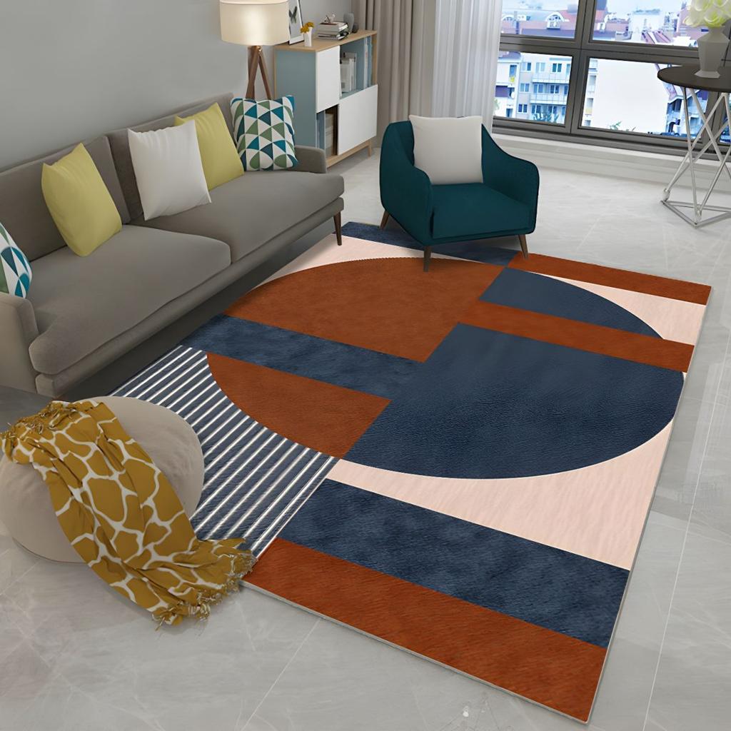 Nordic Carpet INS Style Living Room Rug Sofa Coffee Table Mat Bedroom Full Room Coverage Stain-Resistant Simple Geometric Grid