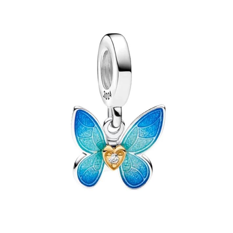 Neues Mode 925 Silber Schmetterling Sonnenblume Rose Anhänger Charm für Perlenarmband Damen Schmuck Geschenk