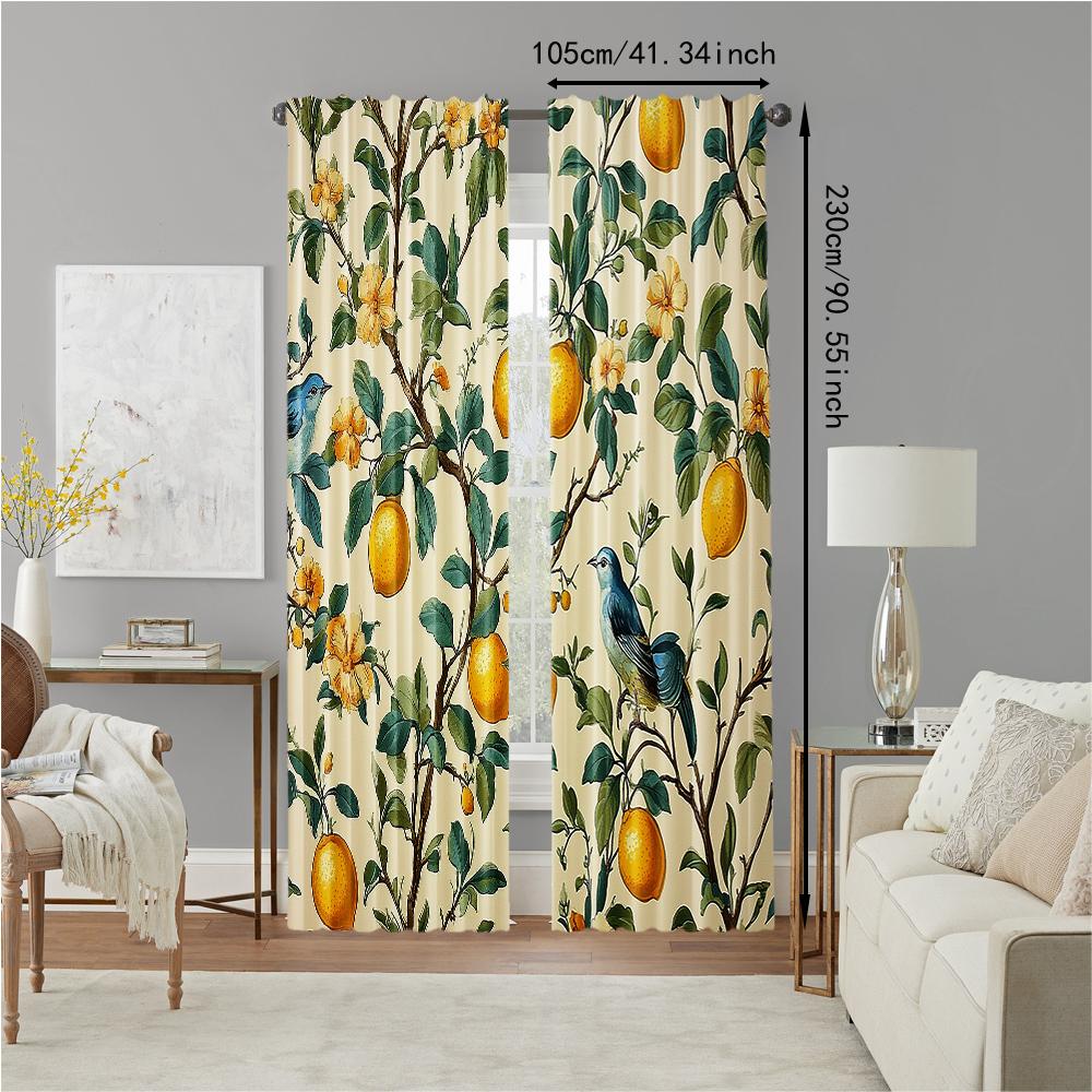 Versatile Polyester Transparent Curtains Home Decoration Fresh Lemon Tree Use Bedrooms Living Rooms Set Of 2 Made Sitting Room Decor
