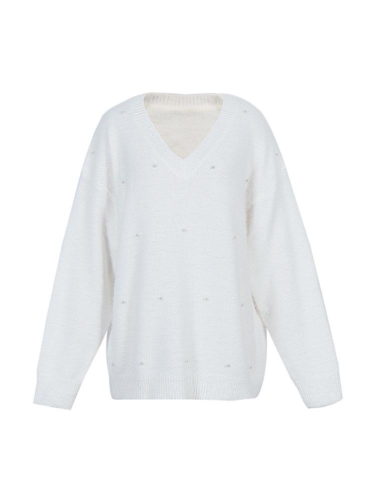 2025 Autumn/Winter European & American V-neck Beaded Women's Knitwear Sweater