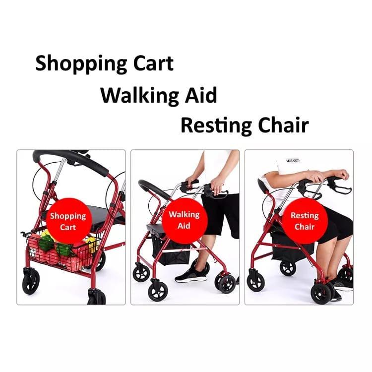 Rollator Walker Adult Lightweight Tongkat Roda Kaki Empat Wheelchair Pasar Foldable Walking Frame