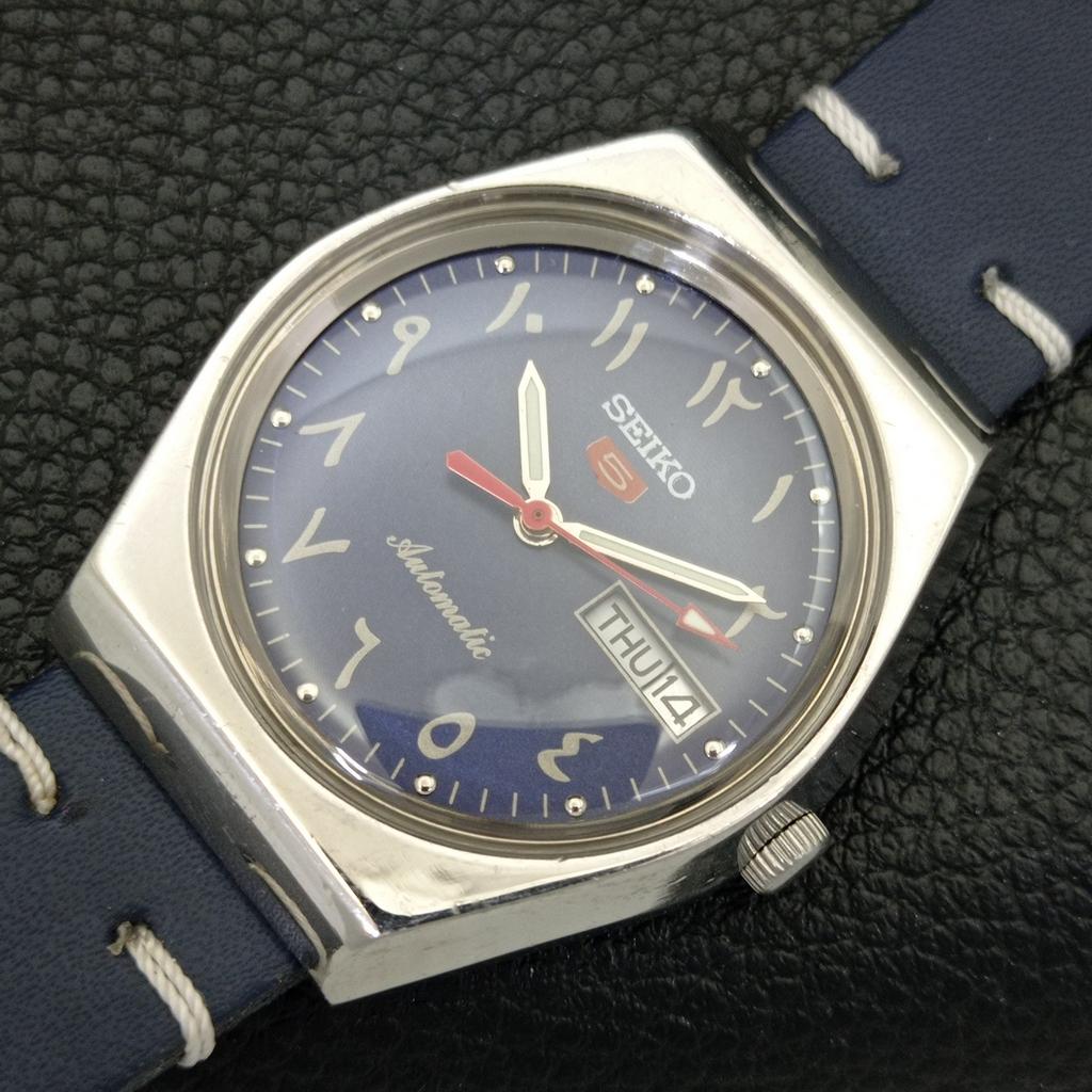 VINTAGE SEIKO 5 AUTOMATIC 6309A JAPAN MENS ARABIC BLUE DIAL WATCH a702653-1 R209-a702653