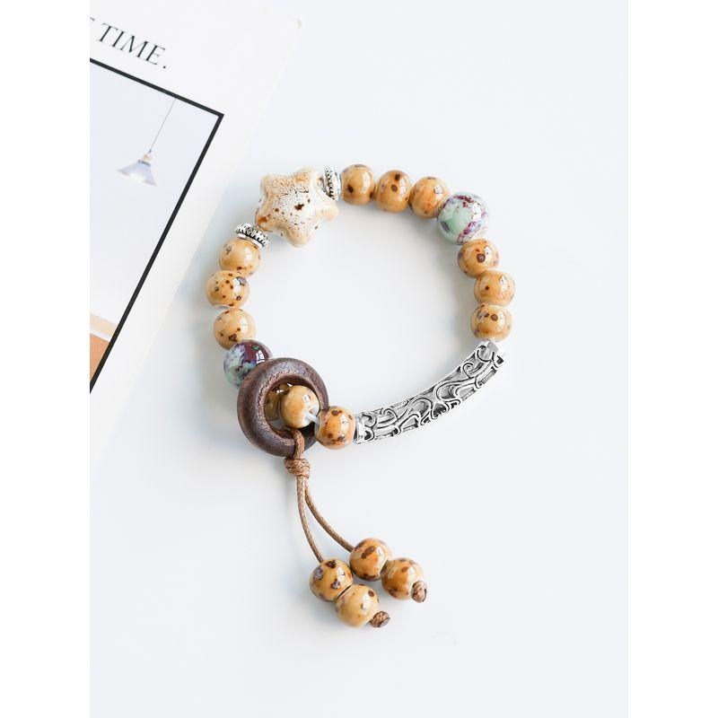 Ethnic Style Ceramic Bracelet Jingdezhen Jewelry Beaded Hand Jewelry Student Couple Bracelet Niche High Sense Carrying Strap Women