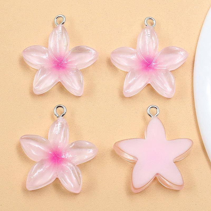 6-Color DIY Resin Lotus Flower Pendants - Transparent Five-Petal Charms for Bags