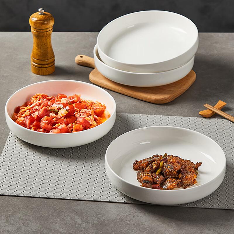 White Ceramic Deep Dish Bowl and Plate – Simple, Large Capacity for Household Tableware and Dining.