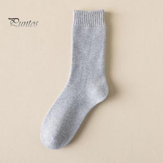 Thick Mid-calf Socks 1 Pair Unisex Knitted Mid-tube Plush Soft Warm Lady Sweat Absorption No Odor Anti-slip Elastic Casual Floor Versatile Cold