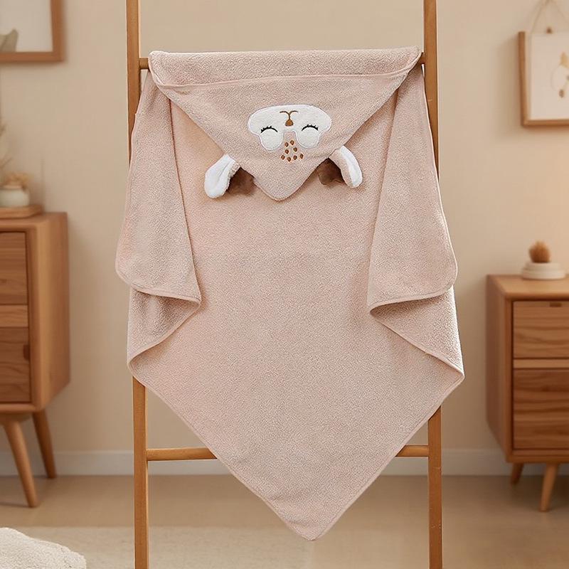 Cartoon Hooded Baby Swaddle & Bath Towel - Coral Fleece, Absorbent, Embroidered, Newborn To Toddler