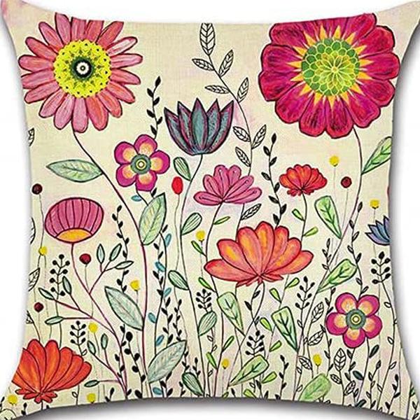 Retro Plant Floral Print Linen Pillow Case Home Living Room Sofa Car Cushion Pillow