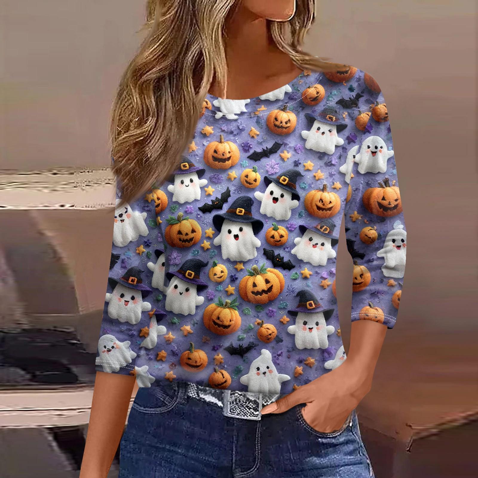 

Женская футболка, модная повседневная футболка с круглым вырезом и рукавом 3/4, свободная футболка с принтом, женская футболка L