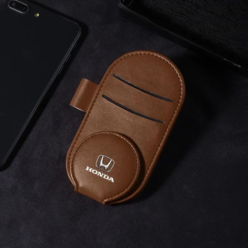 XR Car New Honda Car Styling Leather Car Sun Visor Glasses Case Holder Accessories For Honda Pilot Odyssey Jazz Accord City Ci