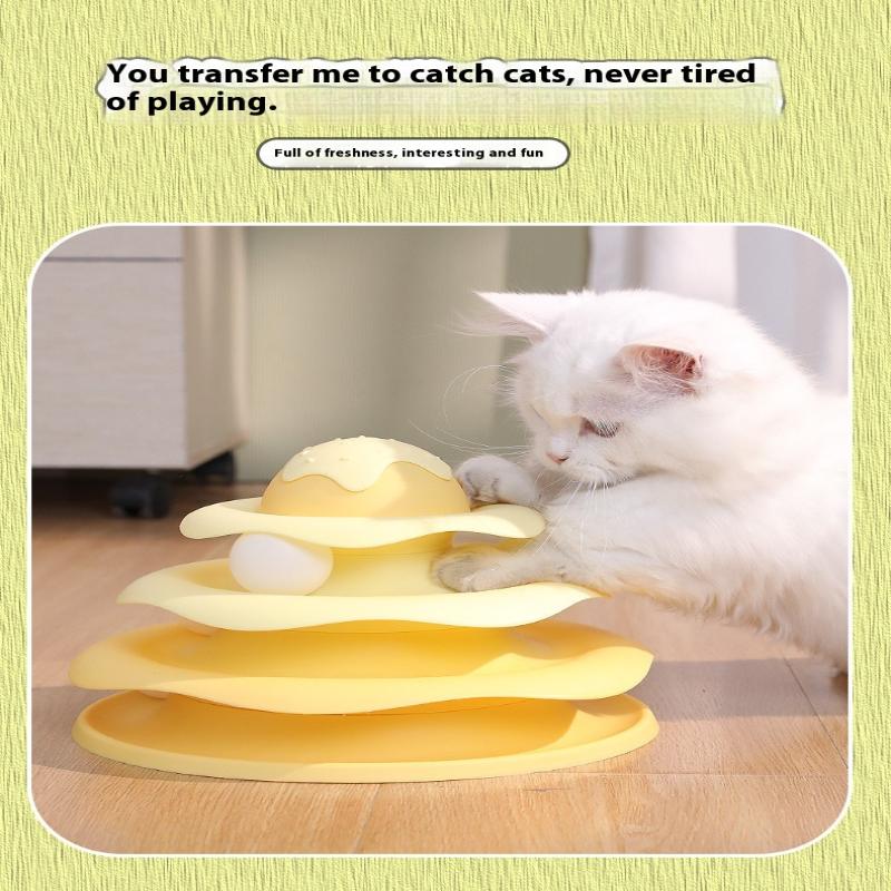 3-stöckiger Katzenspielturm Drehteller Rollkugelspielzeug Interaktives Intelligenz-Trainingsbahn Puzzle Lustige Spiele Zubehör