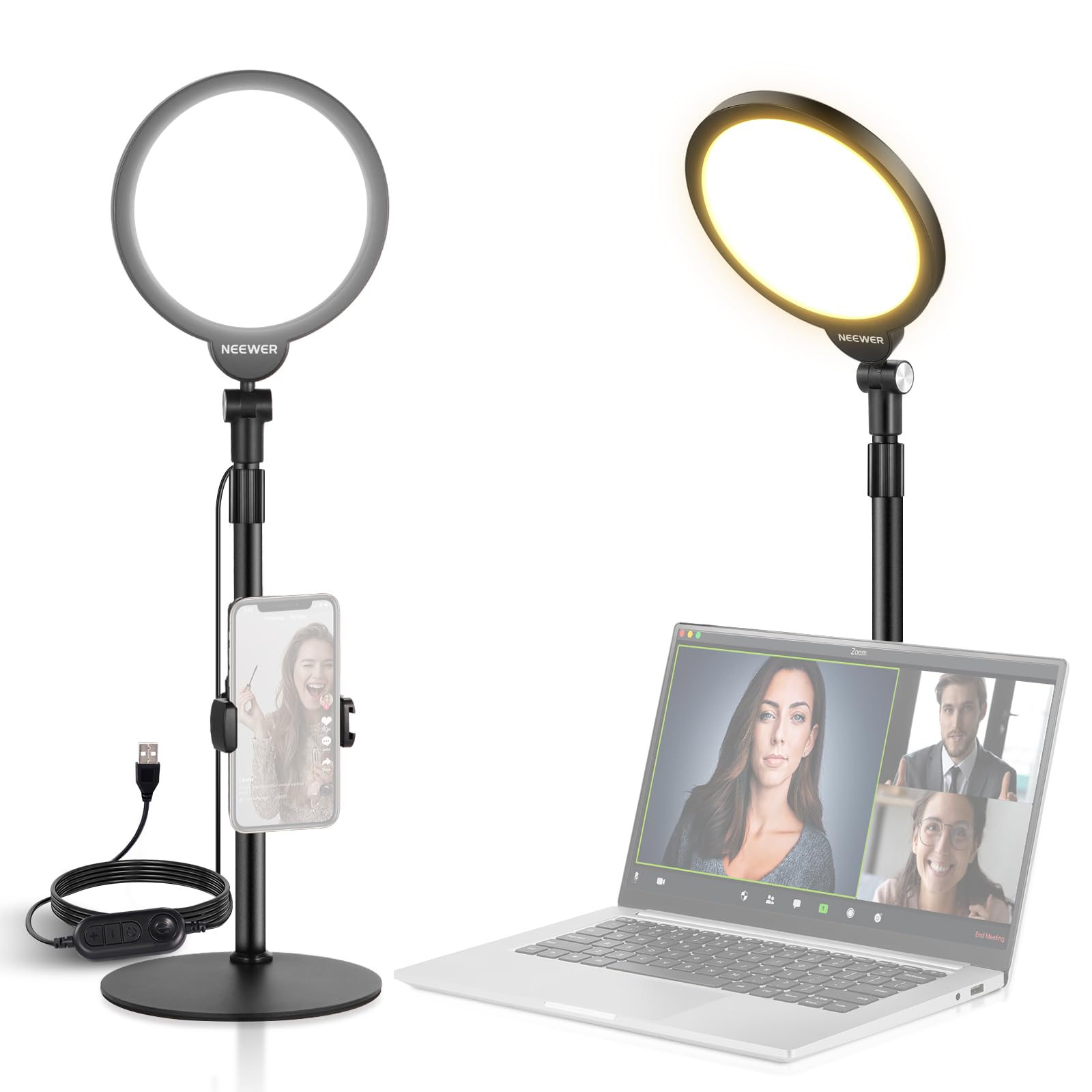 

Neewer ОСНОВЫ Светодиодное кольцо Кольцо во весь экран Селфи Смартфон Настольный Актриса со стойкой и смартфоном для видеозаписи R06 7-дюймовый Свет, Свет,