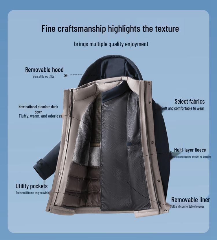 Jiaxing 2025 Men's Versatile Down Jacket: Winter Collection, Detachable Hood, Long Sleeve, Casual Warmth