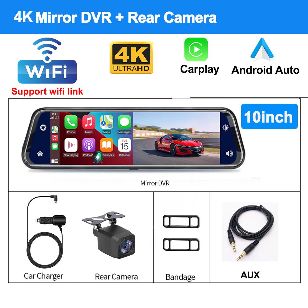 

Зеркало заднего вида 4K Carplay и Android AutoWifi Видеорегистратор 10/12 дюймов Видеорегистратор для автомобиля Видеорегистратор GPS Навигация Камера заднего вида NONE