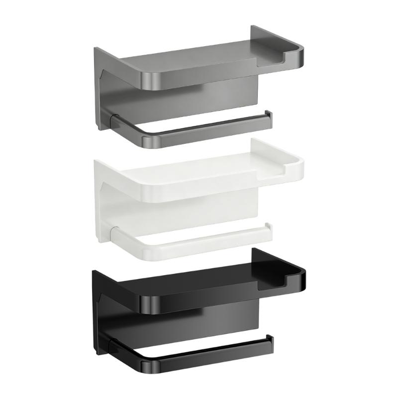 Contemporary Bathroom Shelf with Integrated Phone Tray and Paper Roll Holder Plastic Design Suitable for Washroom