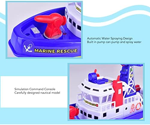 Fauitay Music Light Boat Toy, Automatic Water Spray Electric Bath Toy with Simulated Siren Sound, Rounded Edges Safe Non-Toxic Kids Bath Time Toy