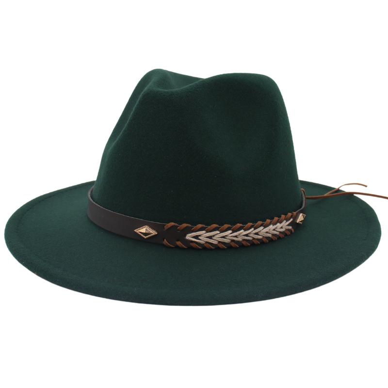 Cross-Border New Woolen Jazz Hat With Felt Hat Large Brim Fashion Top Hat Couple British Gentleman And Lady Hat