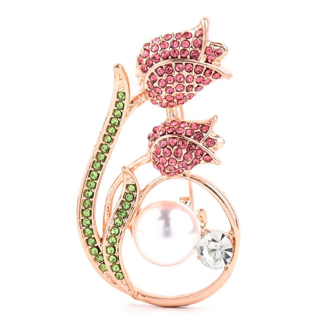 

Броши в виде тюльпана и жемчуга для женщин, элегантные хрустальные броши для офиса, булавки, ювелирные изделия, подарки