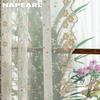 1 Stück NAPEARL Französische Landschaft Blumenstickerei Transparenter Vorhang, Wellen-Spitzen-Durchscheinender Vorhang für Wohnzimmer Schlafzimmer Heimdekoration