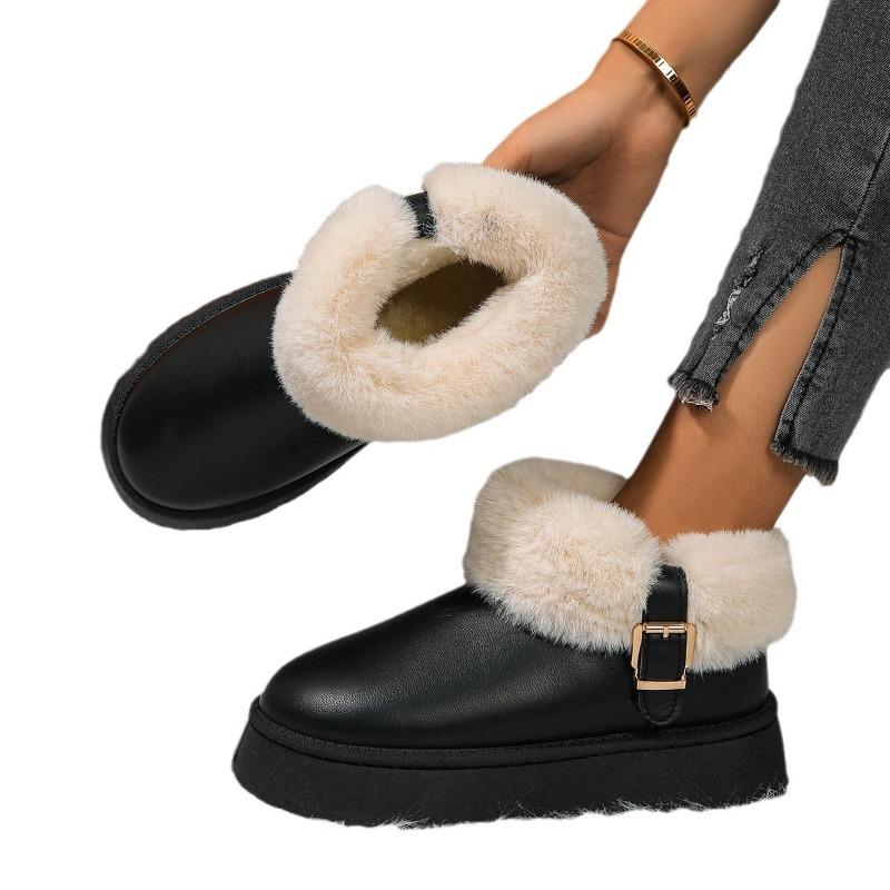 Neue Damen-Schneestiefel mit dicker Sohle, warm, gefüttert und verdickt, Leder, Baumwollschuhe mit dicker Sohle