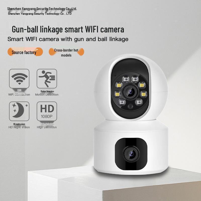 5G Dual-Lens Panoramic WiFi Surveillance Camera with Rotating HD Monitor