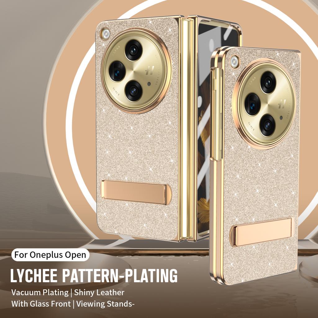 For OnePlus Open Case Kickstand Glitter PU Leather+PC Folding Phone Cover