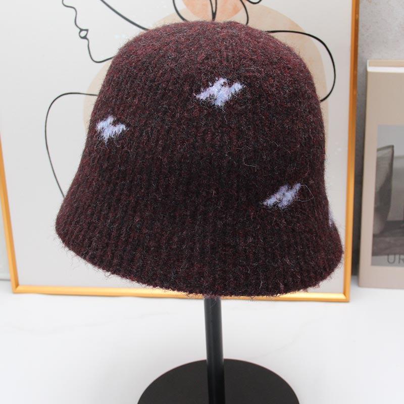 Jacquard knitted bucket hat women's autumn and winter soft waxy plush bucket hat showing small face versatile thermal basin hat cold hat
