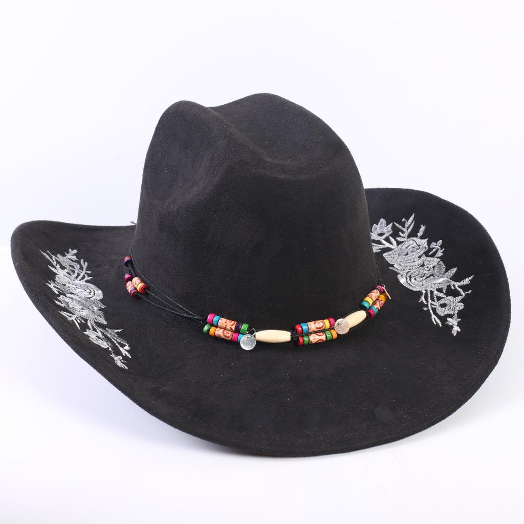 Popolare cappello western da cowboy in camoscio classico europeo e americano da uomo e donna con tesa larga ricamato cappello da sole da esterno